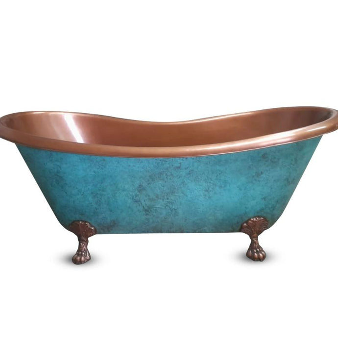 Coppersmith Creations Clawfoot Copper Bath, Roll Top Blue Patina Copper Bathtub - 1830x815mm