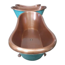 Load image into Gallery viewer, Coppersmith Creations Clawfoot Copper Bath, Roll Top Blue Patina Copper Bathtub - 1830x815mm
