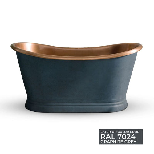 Coppersmith Creations Graphite Grey Antique Copper Bath, Roll Top Grey Copper Bathtub - 1500x725mm