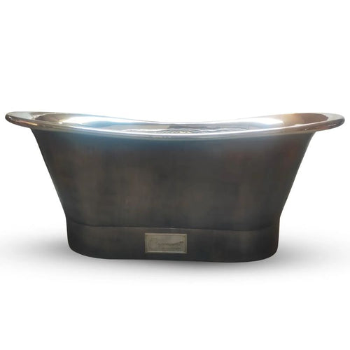 Coppersmith Creations Patinated Lead Finish Nickel Bateau Bath, Roll Top Nickel Bathtub - 1700x690mm