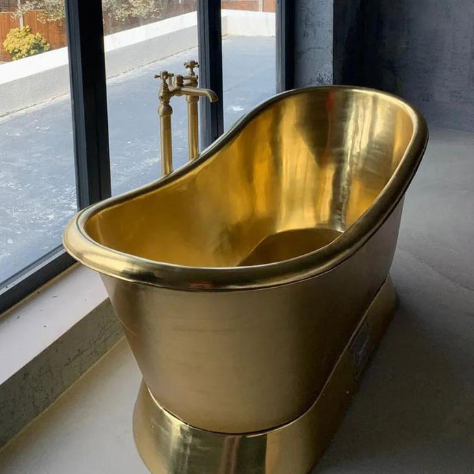 Coppersmith Creations Polished Brass Bateau Bath, Roll Top Polished Brass Bathtub - 1680x725mm