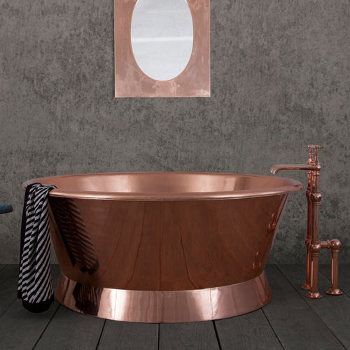 Hurlingham Baignoire Copper Bath, Roll Top Antique Copper Round Bathtub - 1500mm