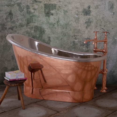 Hurlingham Bijou Compact Copper-Nickel Slipper Small Bath, Roll Top Small Copper-Nickel Bathtub - 1250x730mm