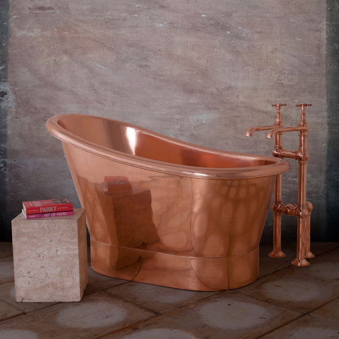 Hurlingham Bijou Compact Copper Slipper Small Bath, Roll Top Small Copper Bathtub - 1250x730mm
