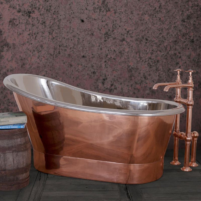 Hurlingham Bijou Copper-Nickel Slipper Bath, Roll Top Copper-Nickel Bathtub - 1500x730mm