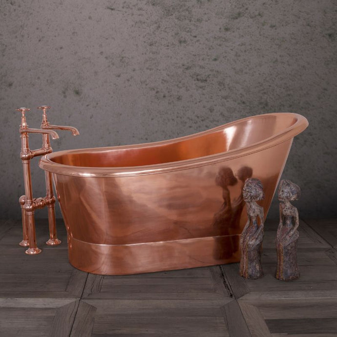Hurlingham Bijou Copper Slipper Bath, Roll Top Copper Bathtub - 1500x730mm