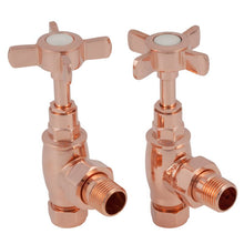 Load image into Gallery viewer, Hurlingham Crosshead Manual Angled Radiator Valve - 112x88mm Polished Copper TAN012
