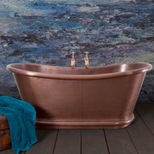 Load image into Gallery viewer, Hurlingham Hammered Bulle Copper Bath, Roll Top Antique Copper Hammered Bathtub - 1700x740mm
