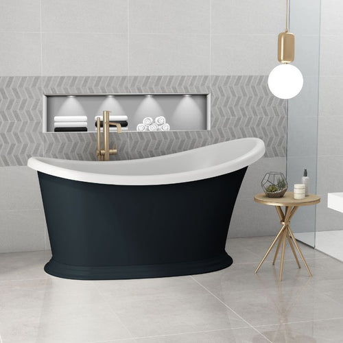 Indulgent Bathing Blossom Acrylic Small Freestanding Bath, Double Ended Painted Small Slipper Bathtub - 1350x750mm