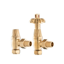 Load image into Gallery viewer, Arroll UK-18 Thermostatic Angled Radiator Valve, Decorative Style Head - 128x91mm Old English Brass
