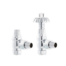 Load image into Gallery viewer, Arroll UK-18 Thermostatic Angled Radiator Valve, Decorative Style Head - 128x91mm Polished Chrome
