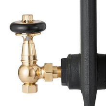 Load image into Gallery viewer, Arroll UK-28 Thermostatic Angled Radiator Valve, Black Wooden Wheel Head - 146x96mm
