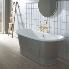 Load image into Gallery viewer, Industrial BC Designs Boat Bath, Acrylic Roll Top Bath With Rivet Outer &amp; Painted Bath - 1730x690mm
