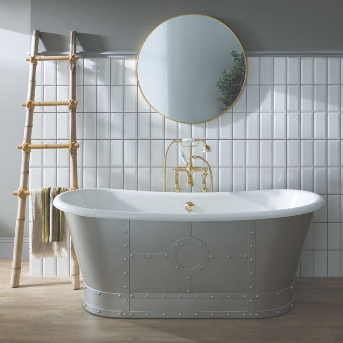 Industrial BC Designs Boat Bath, Acrylic Roll Top Bath With Rivet Outer & Painted Bath - 1730x690mm