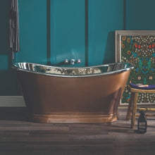 Load image into Gallery viewer, BC Designs Antique Copper-Nickel Bath, Copper Roll Top Boat Bath - 1500x725mm BAC017 BAC016
