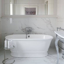 Load image into Gallery viewer, BC Designs Bampton Cian Freestanding Roll Top Boat Bath, Polished White - 1555x740mm
