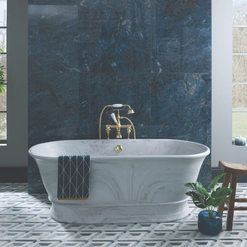BC Designs Bampton Marble Freestanding Bath, Roll Top Boat Bath, Marble Finish - 1555x740mm
