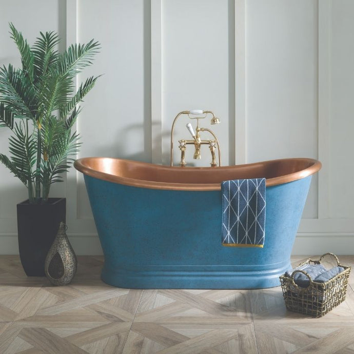 BC Designs Blue Verdigris Antique Copper Bath, Blue Verdigris Copper Roll Top Boat Bath - 1500x725mm