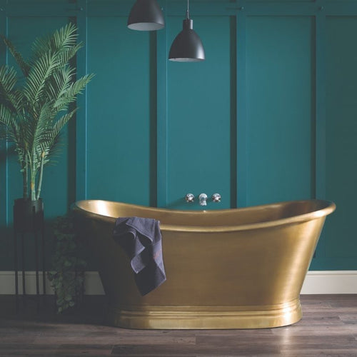 BC Designs Brushed Brass Bath, Brushed Brass Roll Top Boat Bath - 1700x725mm