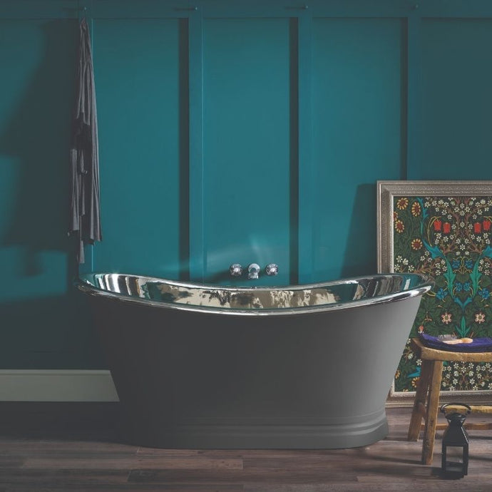 BC Designs Nickel Painted Bath, Painted Nickel Roll Top Boat Bath - 1700x725mm