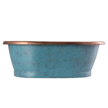 Load image into Gallery viewer, BC Designs Patina Blue Copper Basin, Roll Top Patina Copper Bathroom Wash Basin - 530x345mm
