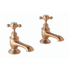 Load image into Gallery viewer, BC Designs Victrion Crosshead Bath Pillar Taps, 14 Turn Ceramic Discs CTA010BCO Brushed  Copper

