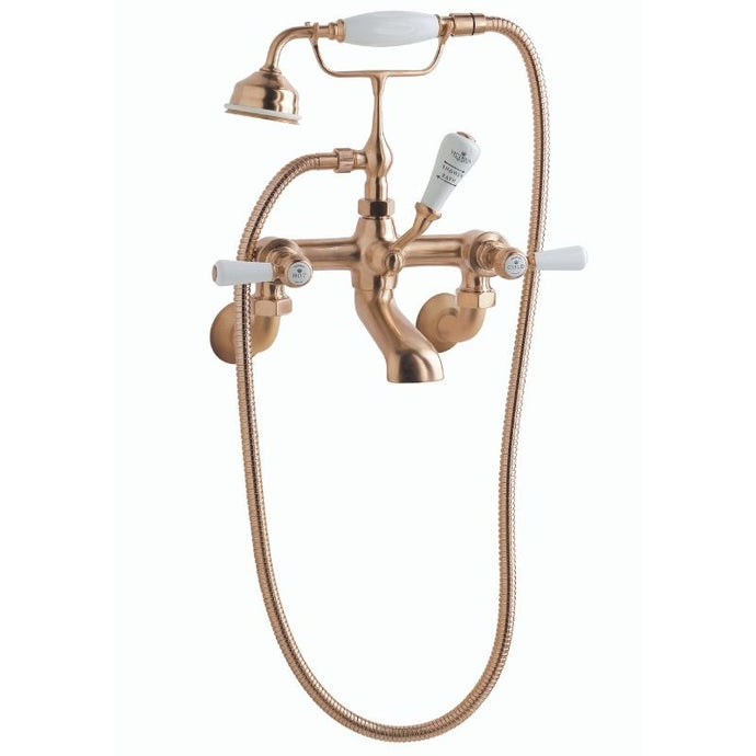 BC Designs Victrion Lever Wall-Mounted Bath Shower Mixer, 14 Turn Ceramic Discs CTB121BCO Brushed Copper