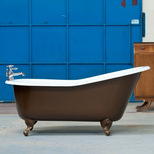 Arroll Bordeaux Cast Iron Freestanding Bath, Painted Roll Top Cast Iron Slipper Bath With Feet - 1700x780mm