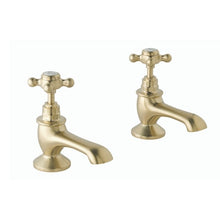 Load image into Gallery viewer, BC Designs Victrion Crosshead Bath Pillar Taps 1/4 turn ceramic discs CTA010BG Brushed Gold
