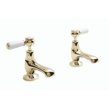 Load image into Gallery viewer, BC Designs Victrion Lever Basin Pillar Taps 1/4 Turn Ceramic Discs CTB105G Polished Gold
