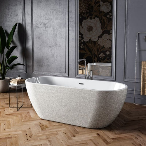 Charlotte Edwards Belgravia Acrylic Freestanding Double Ended Bath, Sparkling Finish - 1690x730mm 11027-S-SLV Vincent Alexander Baths