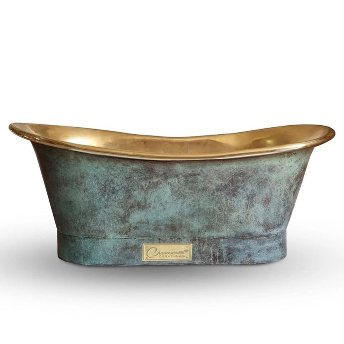 Coppersmith Creations Blue-Green Antique Brass Bath, Roll Top Blue-Green Patina Brass Bathtub - 1700x690mm