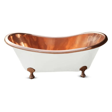 Coppersmith Creations Clawfoot Copper Bath, Roll Top Matt White Copper Bathtub - 1830x815mm