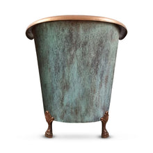 Load image into Gallery viewer, Coppersmith Creations Clawfoot Soaking Copper Bath, Roll Top Hammered Blue-Green Patina Copper Soaking Bathtub - 1220x815mm
