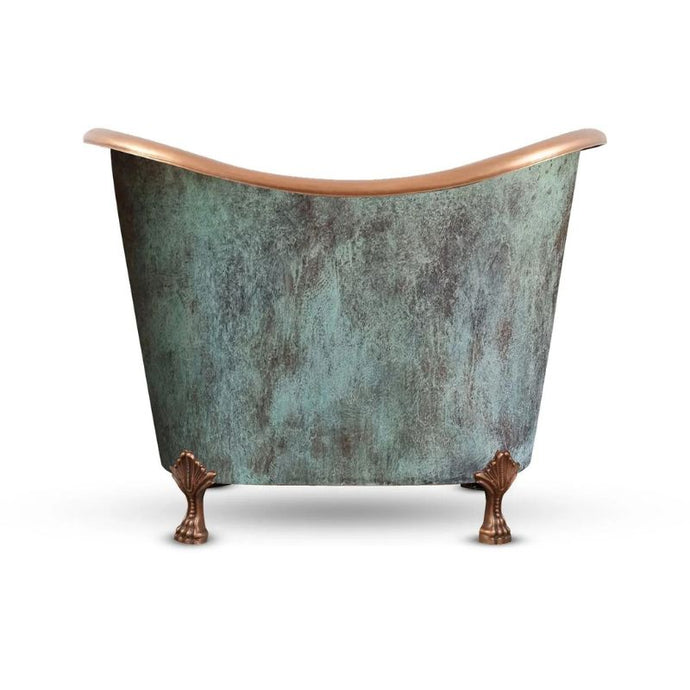 Coppersmith Creations Clawfoot Soaking Copper Bath, Roll Top Hammered Blue-Green Patina Copper Soaking Bathtub - 1220x815mm