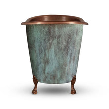 Load image into Gallery viewer, Coppersmith Creations Clawfoot Soaking Copper Bath, Roll Top Hammered Blue-Green Patina Copper Soaking Bathtub - 1245x795mm

