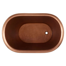 Load image into Gallery viewer, Coppersmith Creations Clawfoot Soaking Copper Bath, Roll Top Hammered Copper Soaking Bathtub - 1245x795mmCoppersmith Creations Clawfoot Soaking Copper Bath, Roll Top Hammered Blue-Green Patina Copper Soaking Bathtub - 1245x795mm
