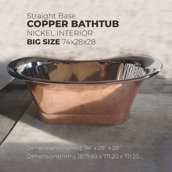Coppersmith Creations Copper-Nickel Bateau Bath, Roll Top Copper-Nickel Bathtub - 1890x712mm