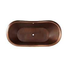 Load image into Gallery viewer, Coppersmith Creations Double Slipper Antique Copper Bath, Roll Top Hammered Copper Bathtub With Rings - 1677x825mm
