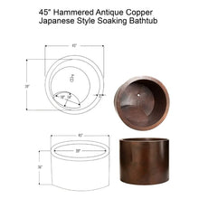 Load image into Gallery viewer, Coppersmith Creations Japanese Style Soaking Copper Bath, Roll Top Hammered Copper Soaking Bathtub - 1145x1145mm
