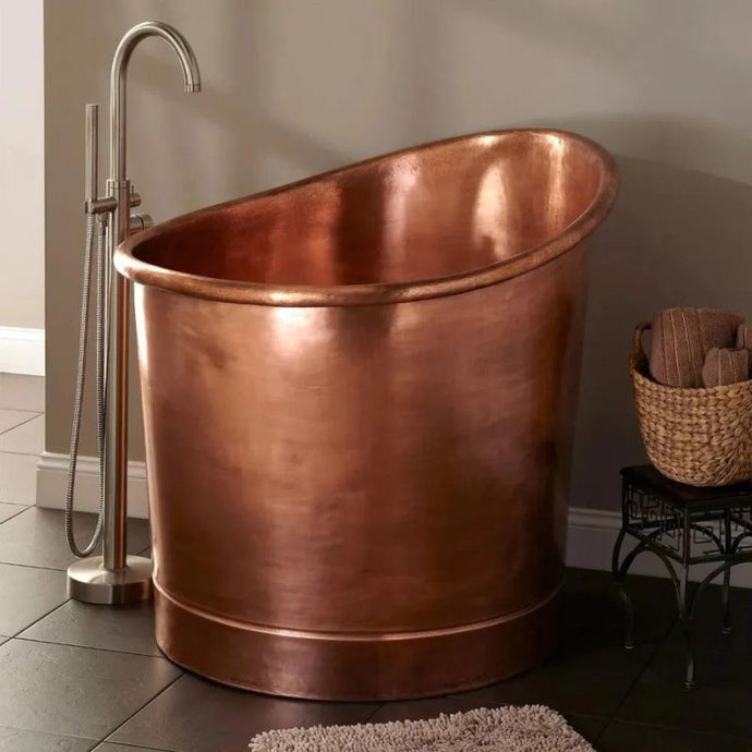 Coppersmith Creations Round Japanese Soaking Style Copper Bath, Roll Top Copper Soaking Bathtub - 990x990mm