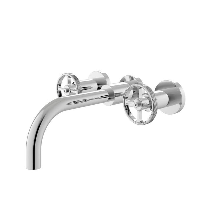 Hudson Reed 3-Hole Wall-Mounted Bathroom Basin Mixer, Industrial Style Design With Circular Handles TIW317