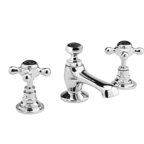 Hudson Reed Black Topaz Crosshead 3-Hole Deck-Mounted Bathroom Basin Mixer Tap, 14 Turn Ceramic Discs BC407HX