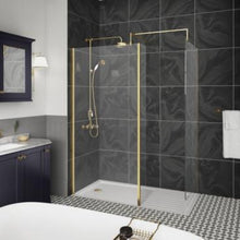Load image into Gallery viewer, Hudson Reed Brushed Brass Wetroom Screen, Return Shower Screen With Brass Profile - 1950x215mm
