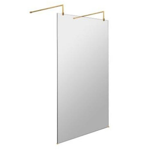 Hudson Reed Brushed Brass Wetroom Screen,  Shower Screen With Brass Arms & Feet - 1950x1100mm
