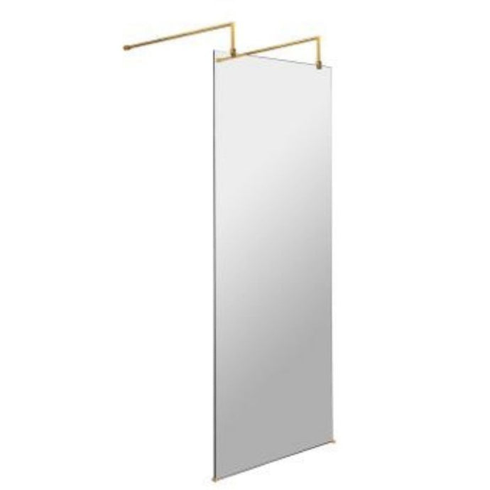 Hudson Reed Brushed Brass Wetroom Screen,  Shower Screen With Brass Arms & Feet - 1950x700mm