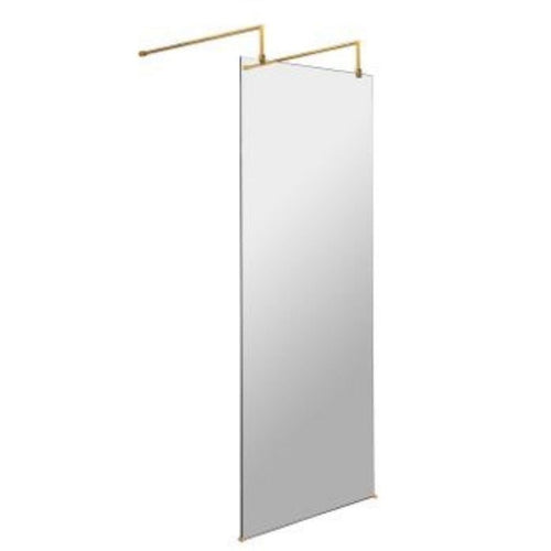 Hudson Reed Brushed Brass Wetroom Screen,  Shower Screen With Brass Arms & Feet - 1950x800mm