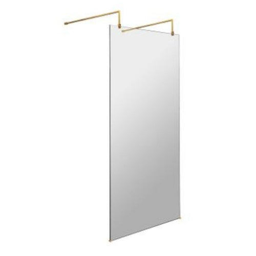 Hudson Reed Brushed Brass Wetroom Screen,  Shower Screen With Brass Arms & Feet - 1950x900mm