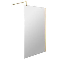Load image into Gallery viewer, Hudson Reed Brushed Brass Wetroom Screen,  Shower Screen With Brass Arms, Feet &amp; Support Bar - 1950x1200mm
