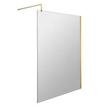 Load image into Gallery viewer, Hudson Reed Brushed Brass Wetroom Screen,  Shower Screen With Brass Arms, Feet &amp; Support Bar - 1950x1400mm
